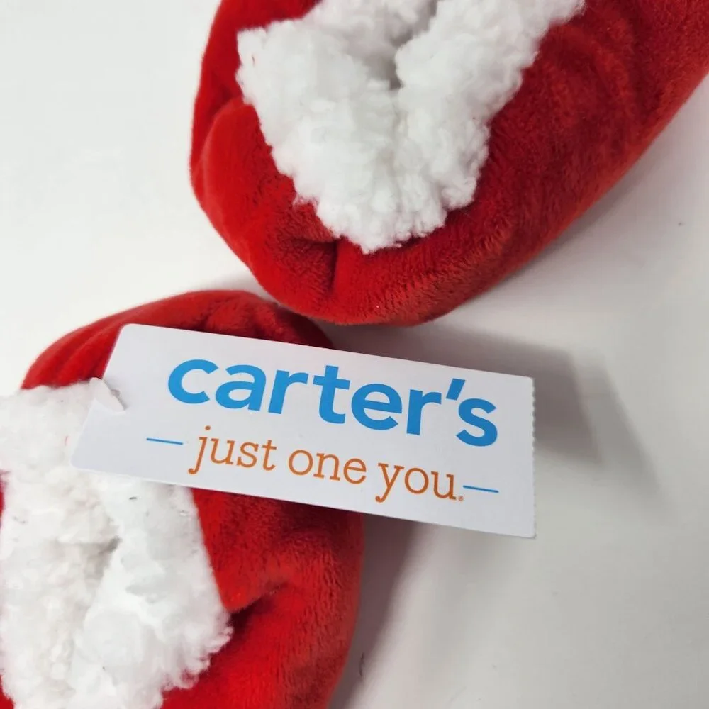 Carters Baby Santa Slippers Red With White Faux Fur Size 4-5T Anti-Slip Sole NWT